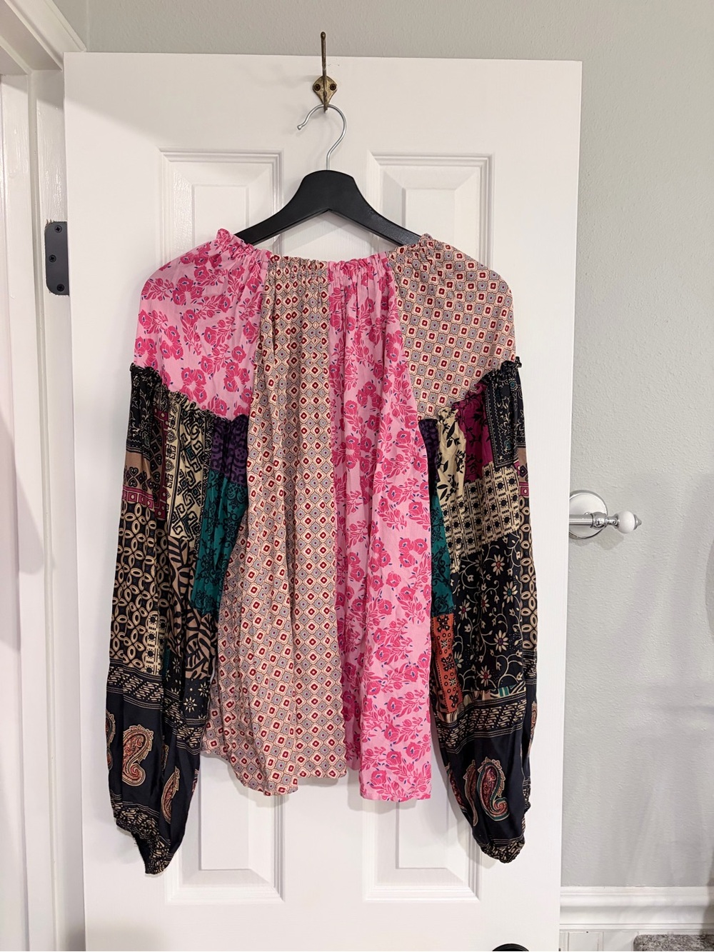 Easel Mixed Print Patchwork Boho Peasant Blouse Small - Picture 7 of 7
